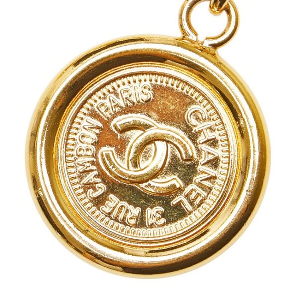 CHANEL CC Logo Medal Coin Charm Belt 35" Gold Tone Auth w/Box - Picture 12 of 14